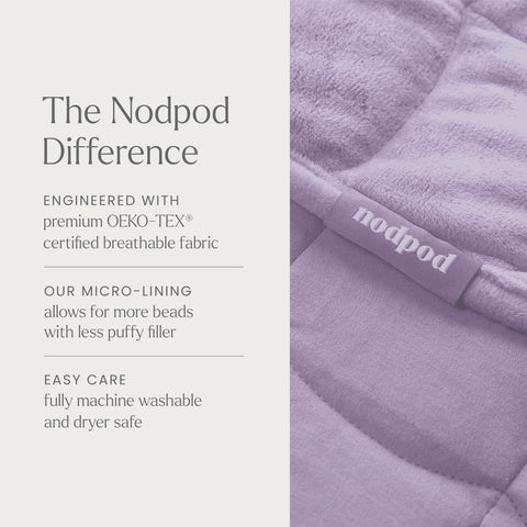 nodpod Body on lap next to phone for scale, demonstrating portable compact size