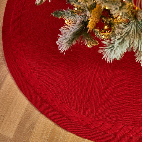 Noiclub red tree skirt front view showing full coverage and festive color