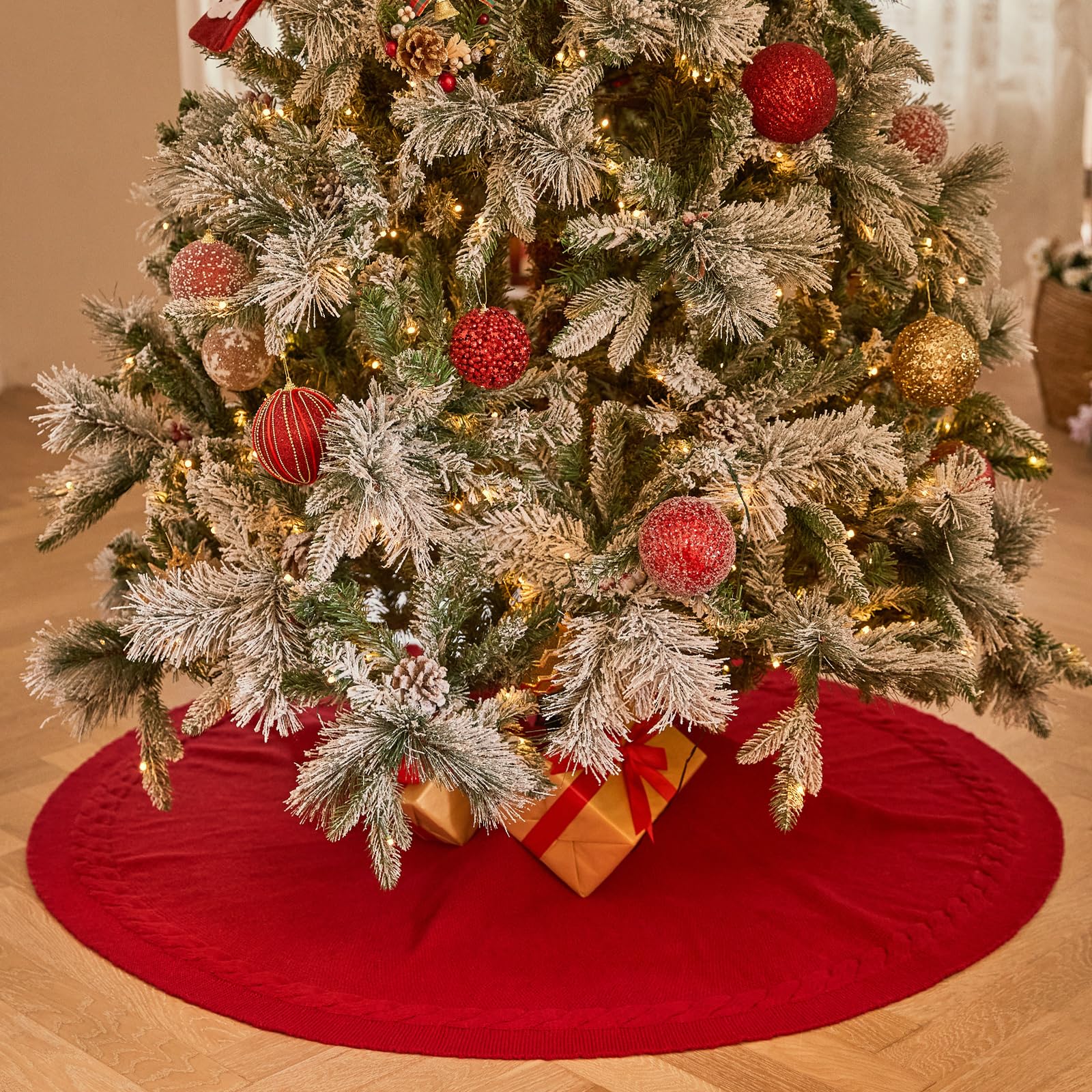 Noiclub skirt in living room setting adding classic holiday warmth and style