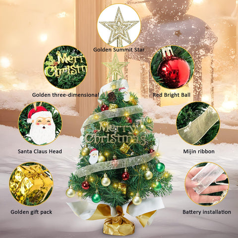 Noiclub ornaments and gold star topper detail showing included decoration variety