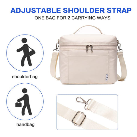 NOL cream bag side view with water bottle illustrating capacity and fit
