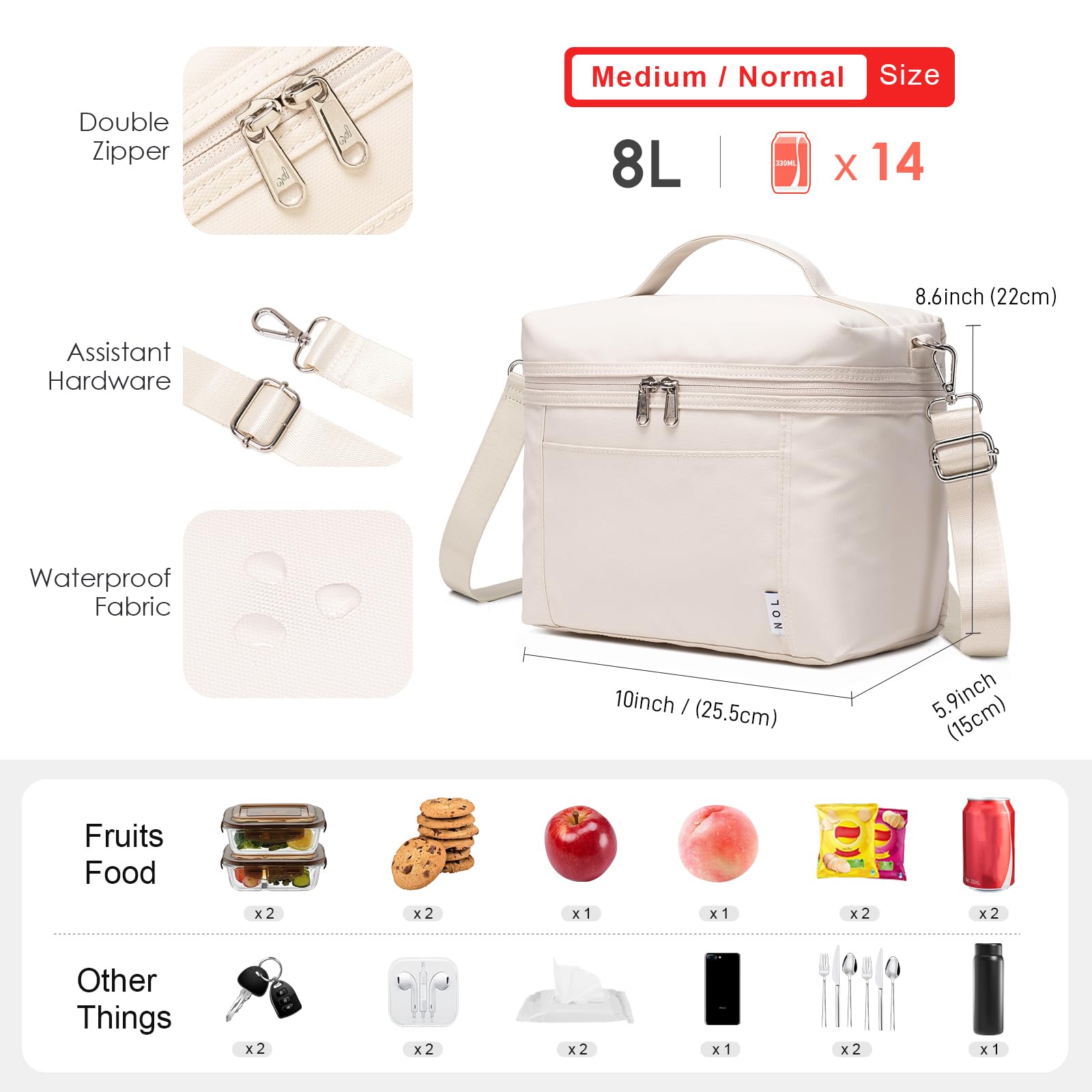 NOL cream bag top handle and adjustable strap for comfortable carrying