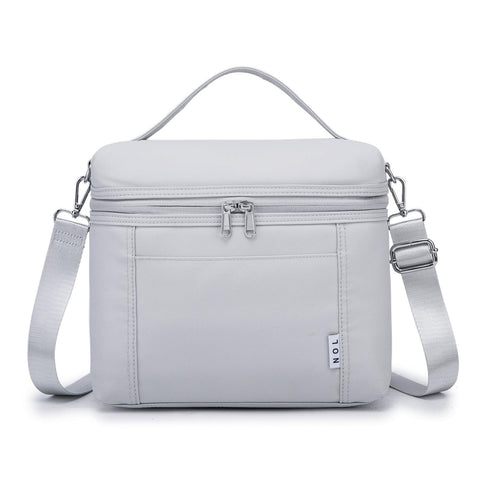NOL front view gray white lunch bag showing compact design and durable look