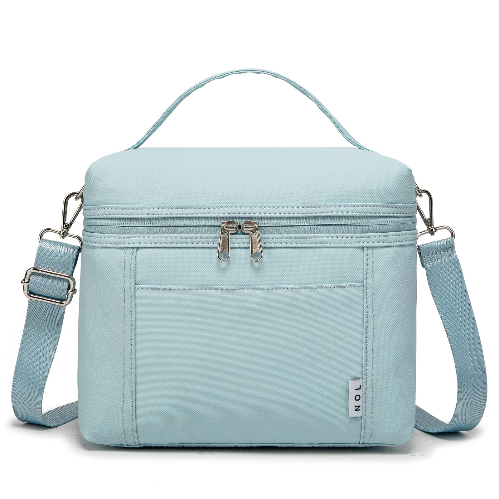 NOL light blue front view shows compact stylish lunch bag and easy-carry benefit