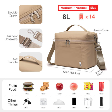 NOL khaki lunch bag open main compartment showing ample insulated storage