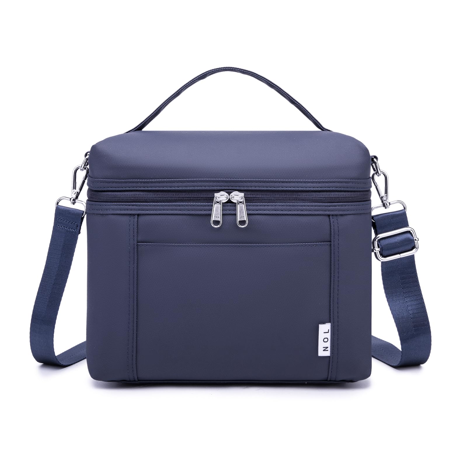 NOL front view of navy lunch bag showing compact, stylish design and easy access