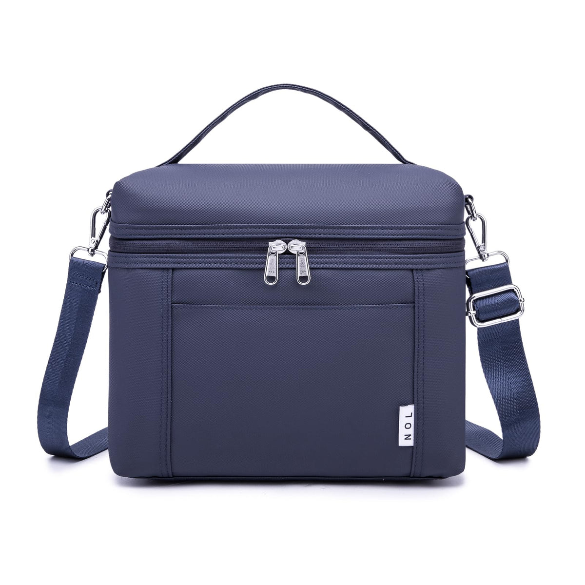 NOL front view of navy lunch bag showing compact, stylish design and easy access