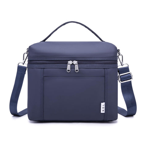 NOL front view of navy lunch bag showing compact, stylish design and easy access