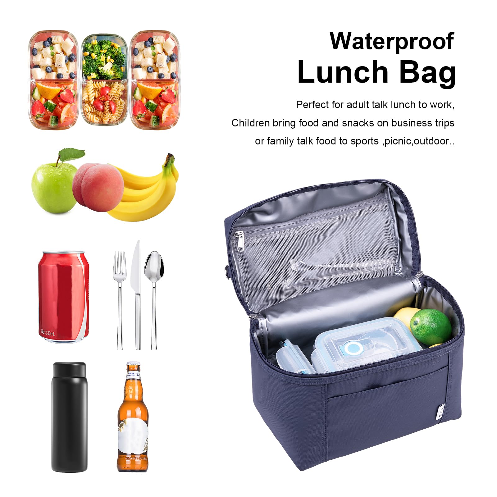 NOL lunch bag in a picnic setting holding food and drink to show outdoor versatility