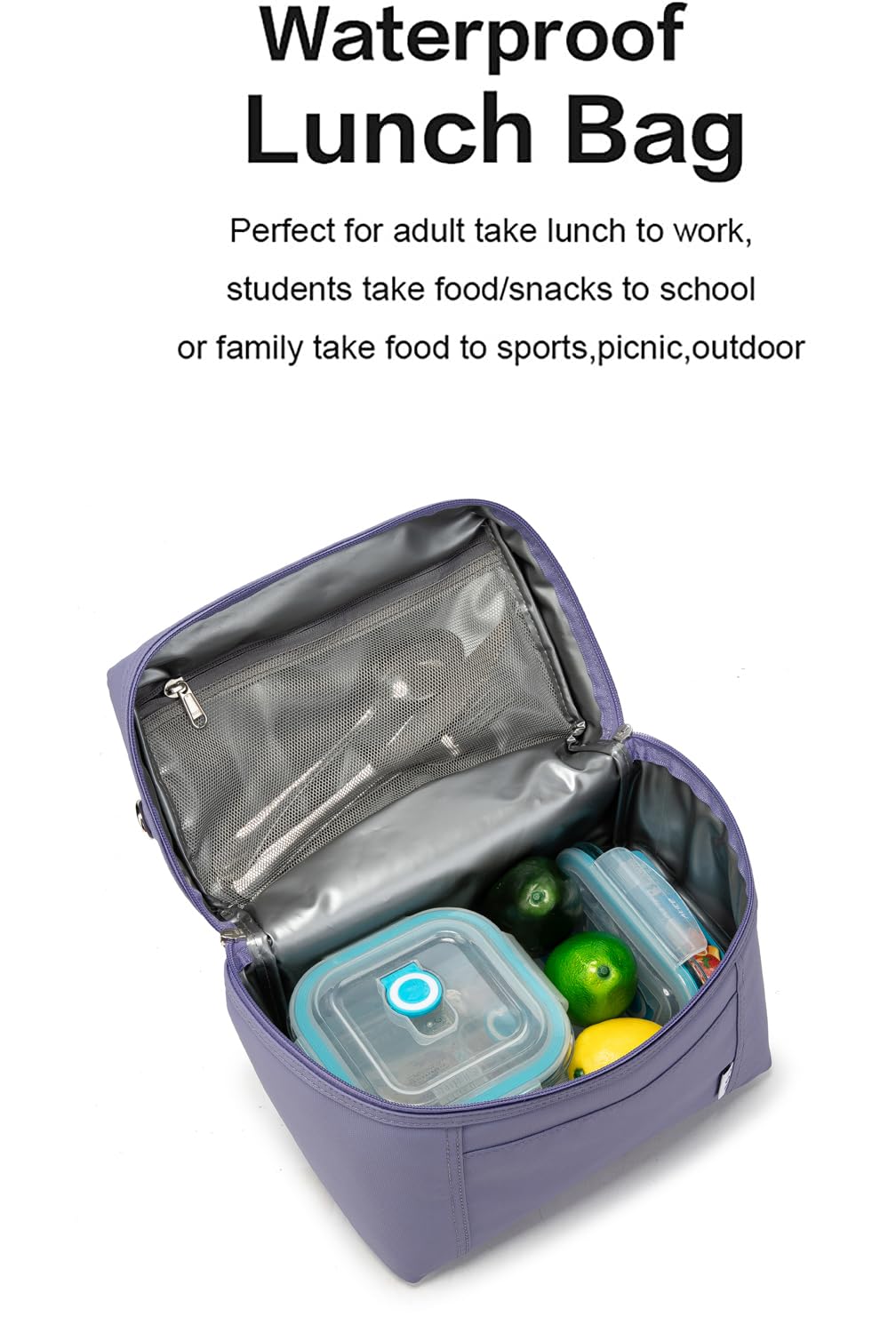 NOL lunch bag beside water bottle demonstrating medium 8L size scale