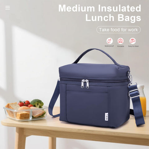 NOL lunch bag next to a water bottle illustrating compact 8L capacity and scale