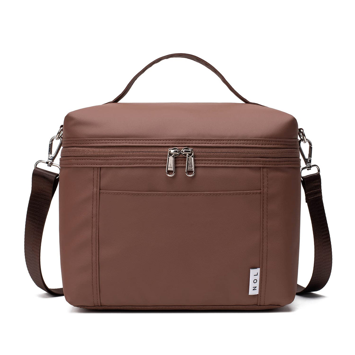 NOL medium lunch bag front view showing zipper and slim profile benefits