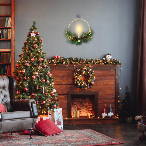 NOMFIX wreath displayed over mantel creates festive atmosphere