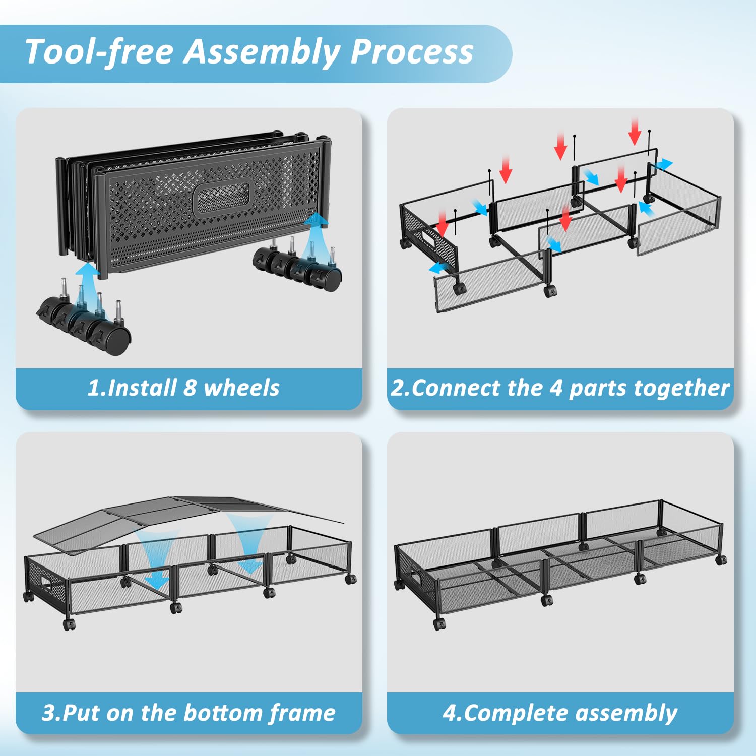 Nonkky assembly detail with pins demonstrating easy tool-free setup