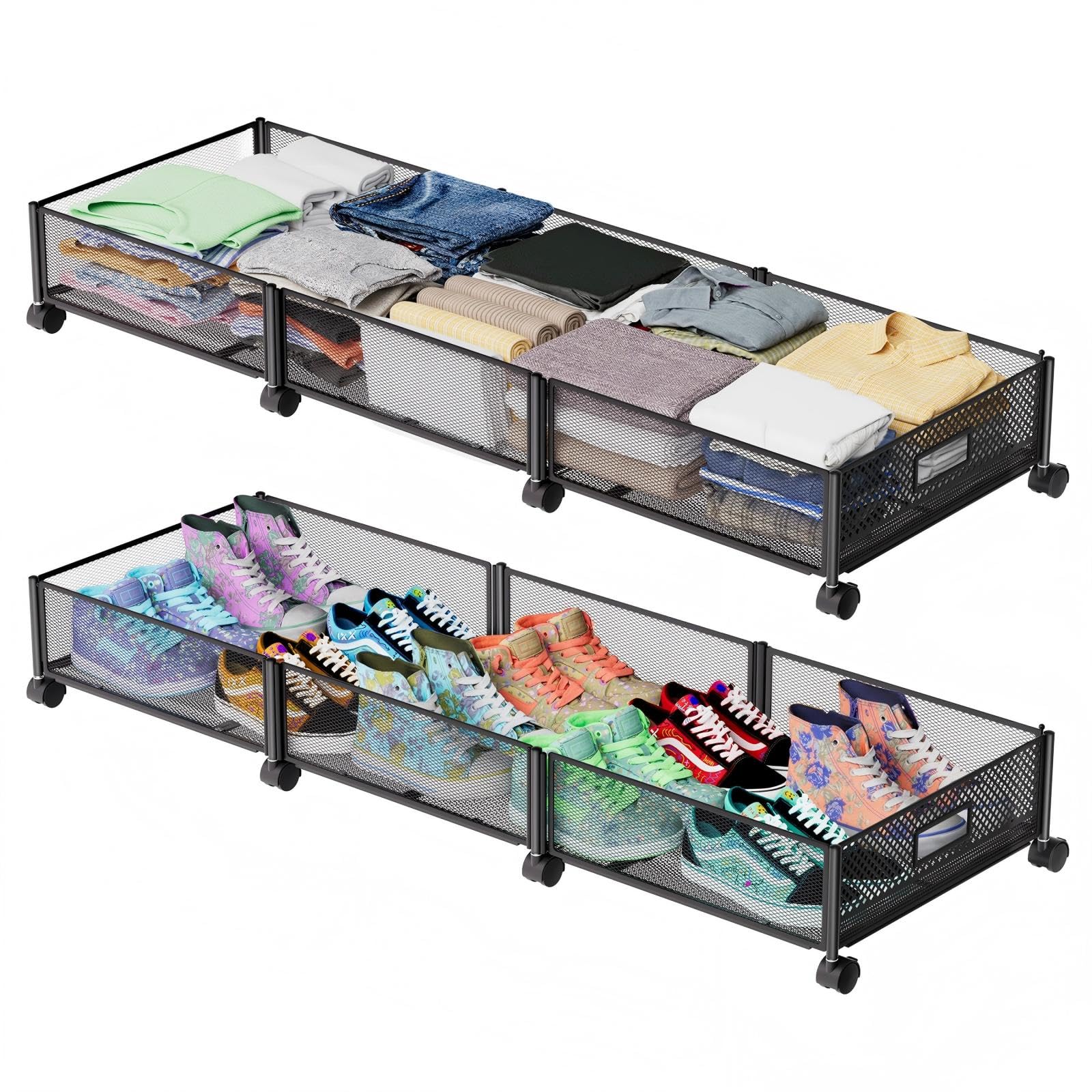Nonkky front view of metal underbed drawer showing organized storage benefit