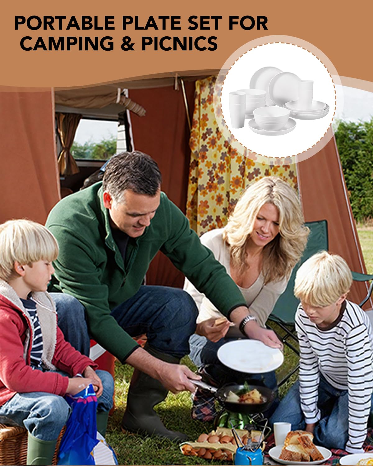 NoorooCare stacked plates and bowls illustrating compact storage and portability
