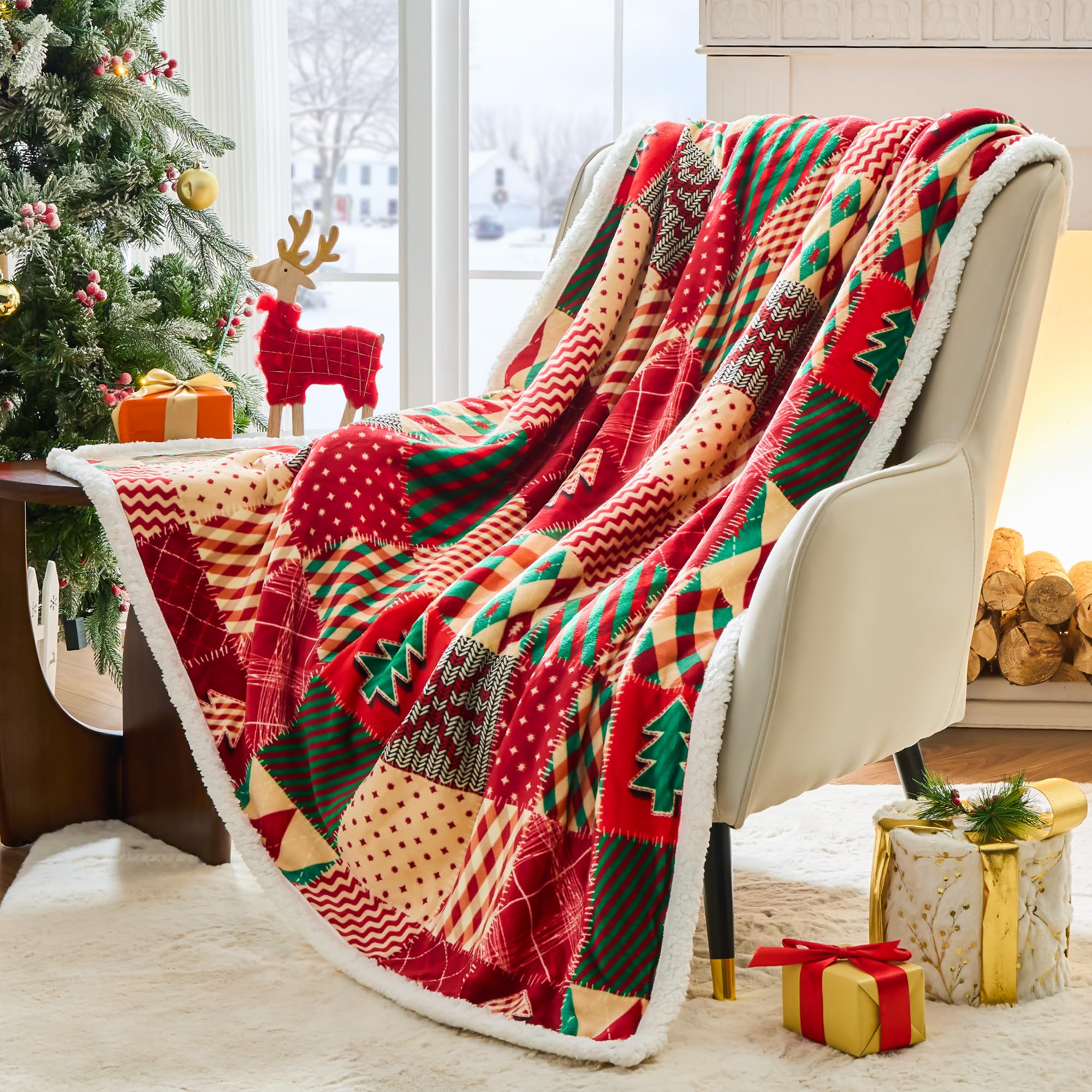 NORD ECO front view of holiday throw showing festive pattern and neat edges
