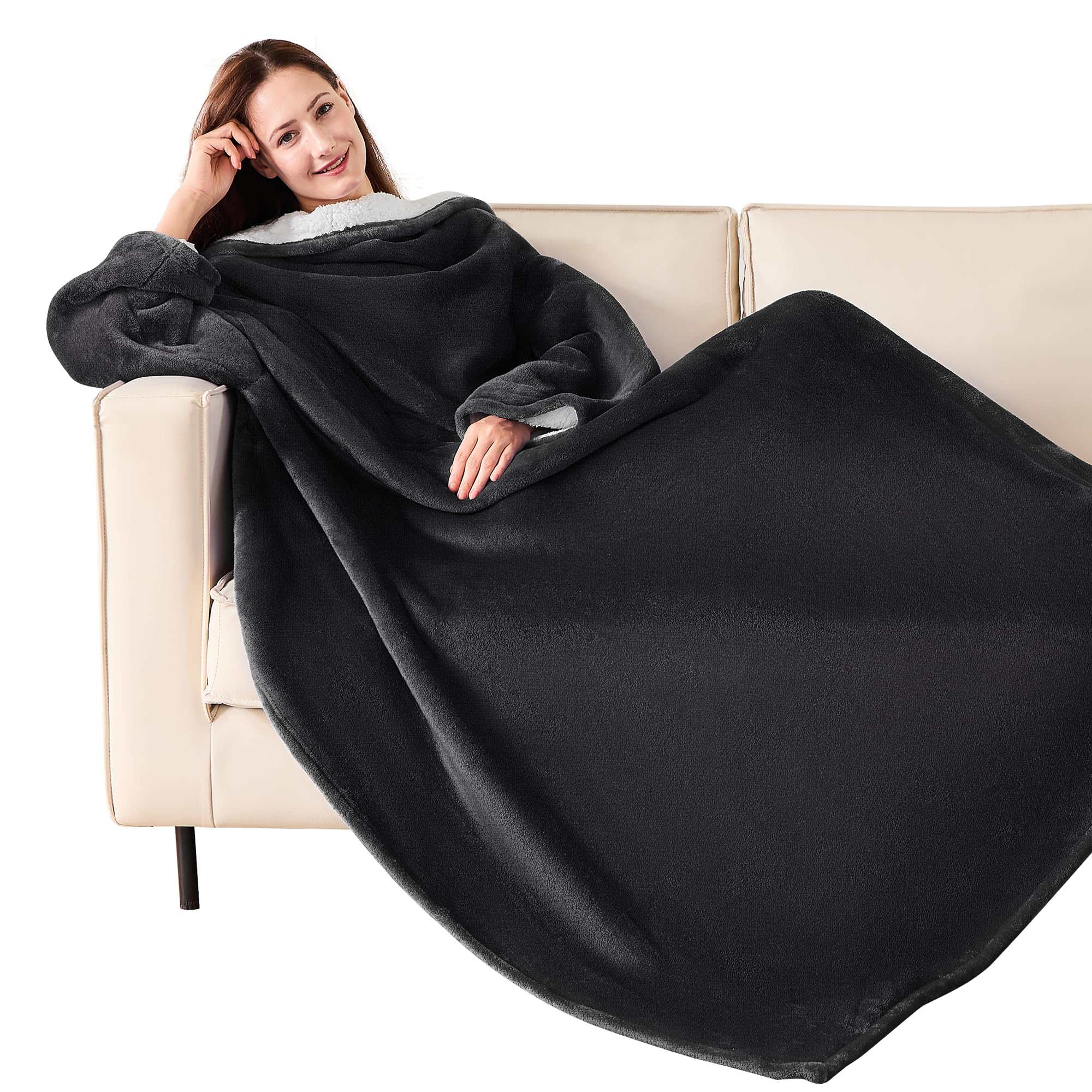 NORD ECO front view of black wearable blanket showing full coverage and comfort