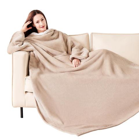 NORD ECO front view camel wearable blanket showing full coverage and cozy fit
