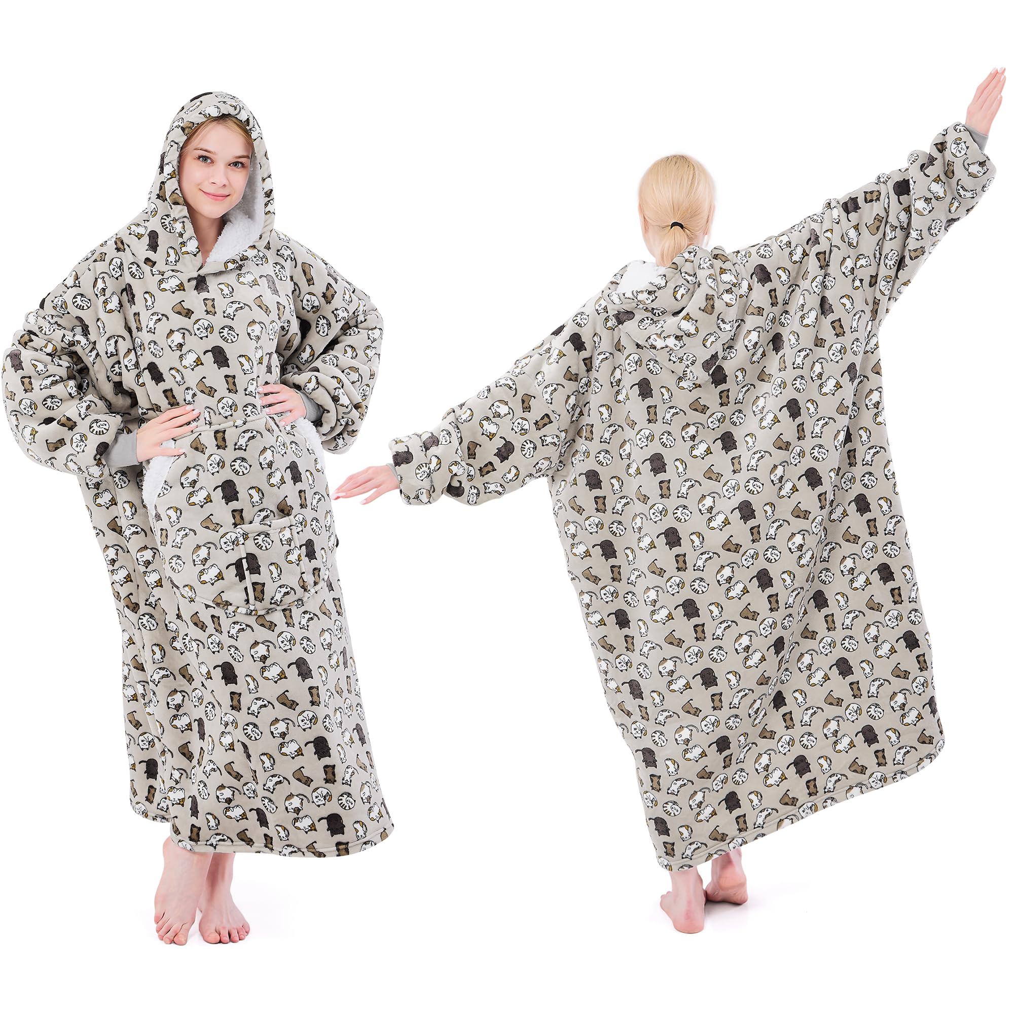 NORD ECO front view of cat design wearable blanket hoodie showing full coverage and comfort