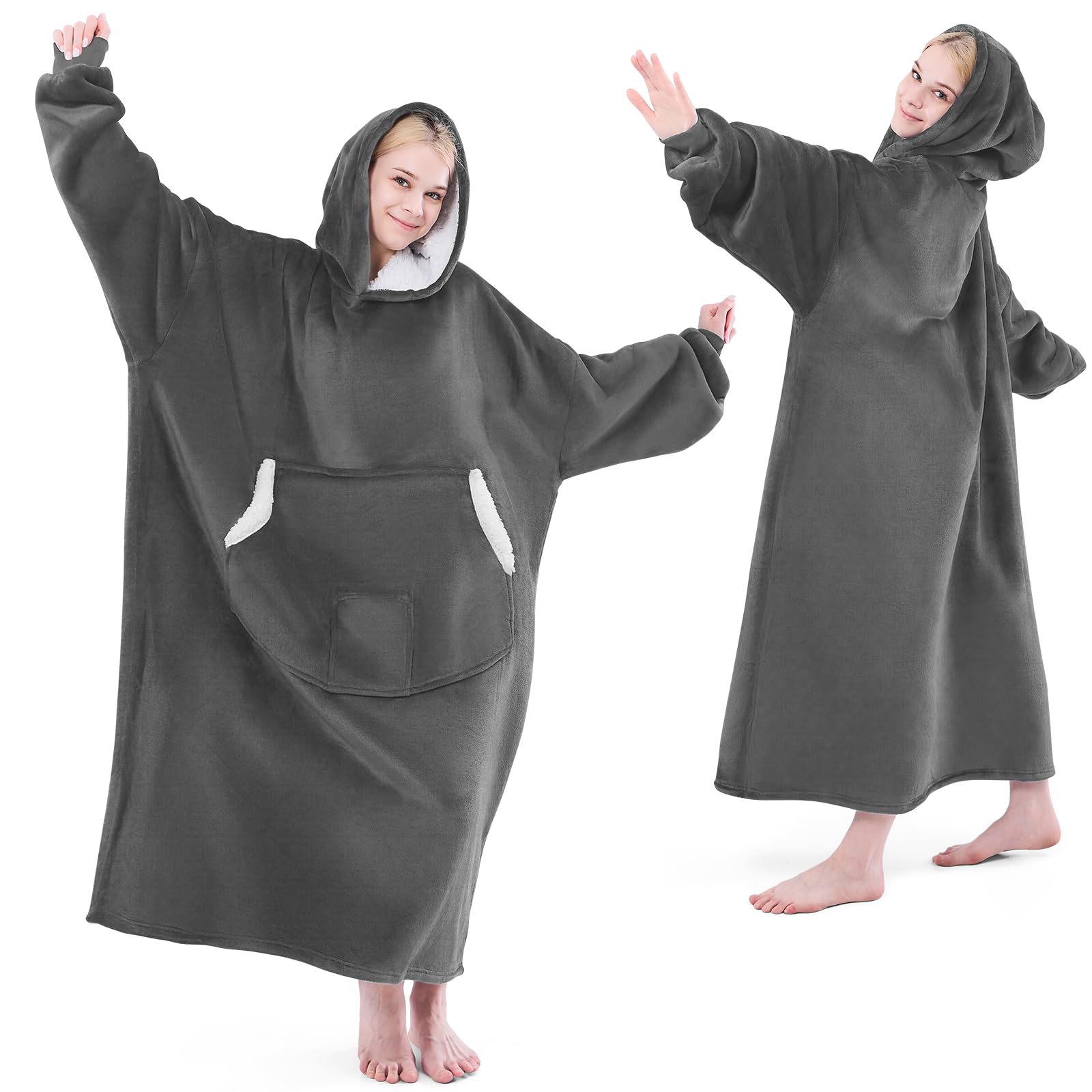 NORD ECO front view dark grey hoodie blanket showing full coverage and comfort