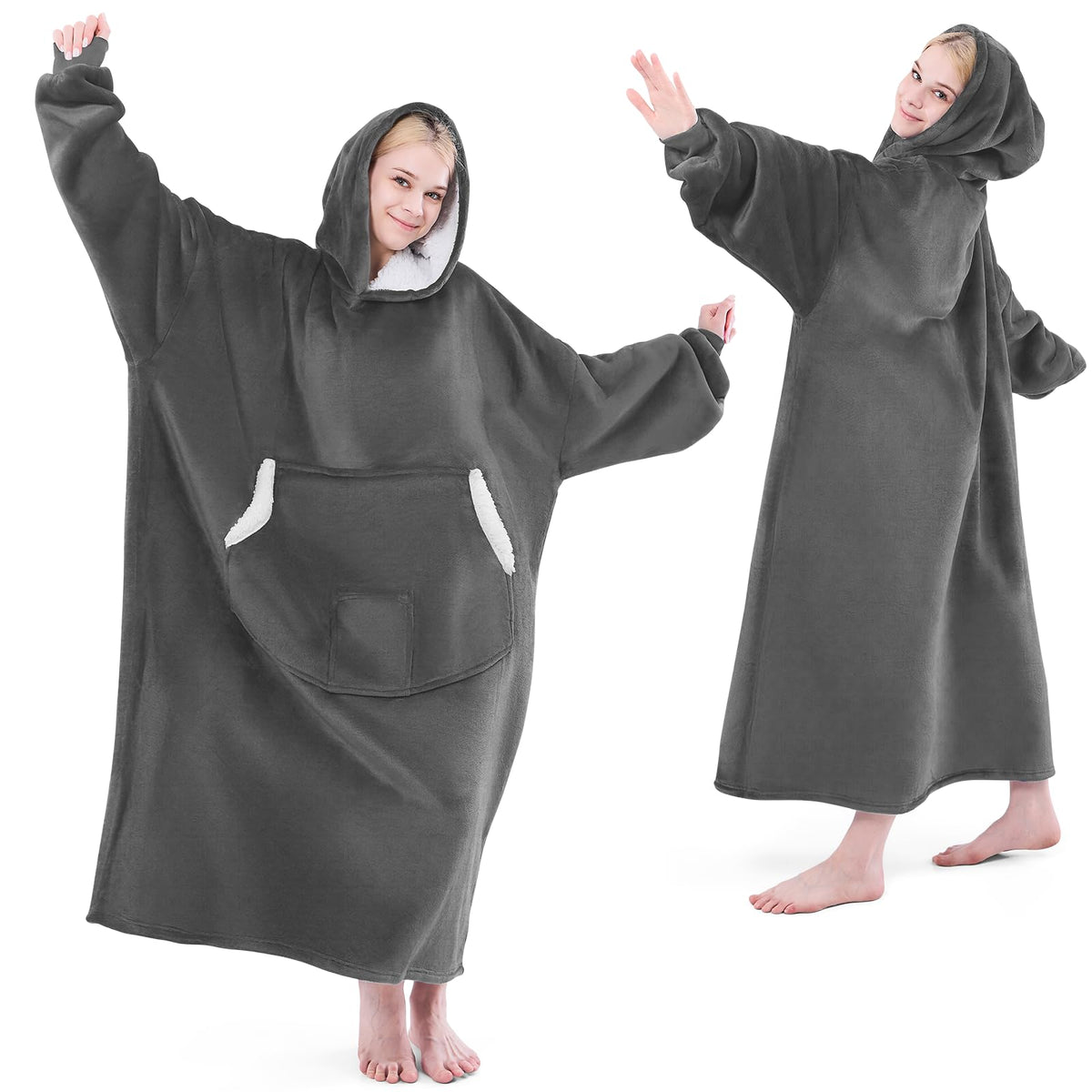 NORD ECO front view dark grey hoodie blanket showing full coverage and comfort