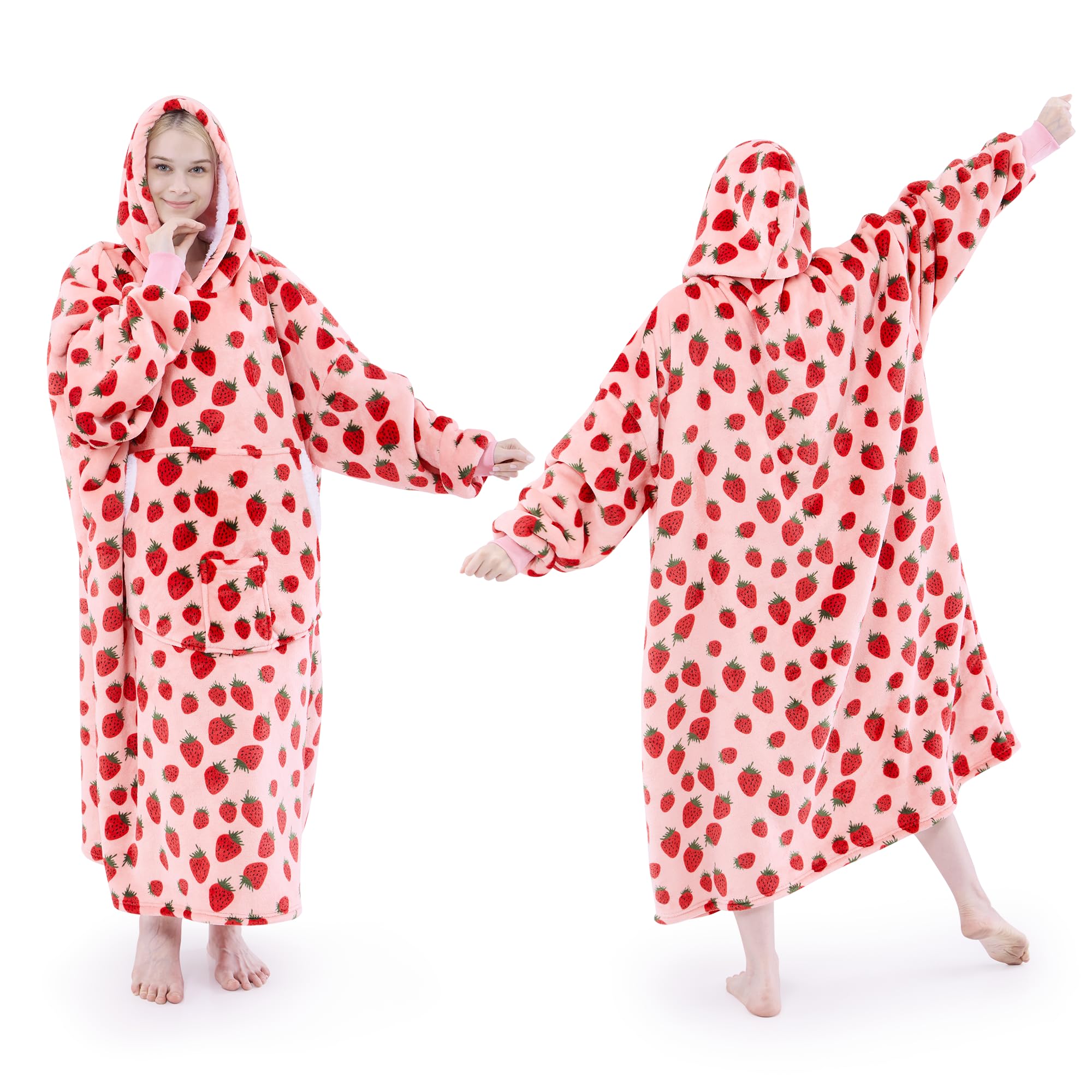NORD ECO front view strawberry oversized hoodie showing full coverage and cozy fit