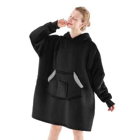 NORD ECO front view of black wearable blanket hoodie showing cozy fit