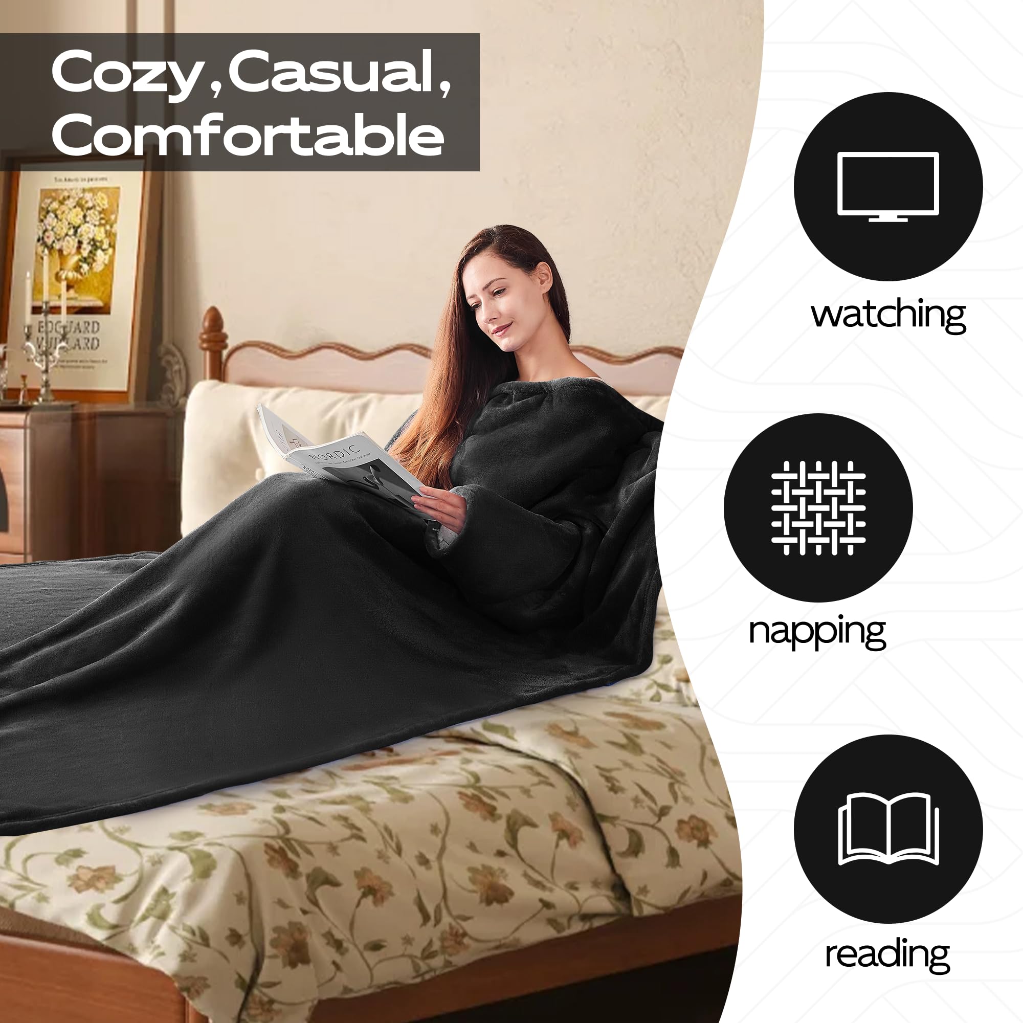NORD ECO wearable blanket on sofa for size comparison and head-to-toe coverage