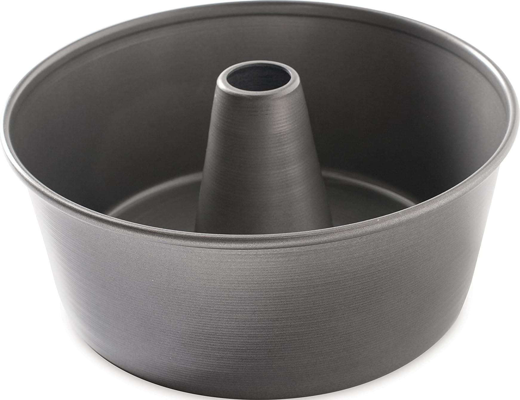 Nordic Ware pan front view showing classic tube shape and smooth sides for uniform cakes