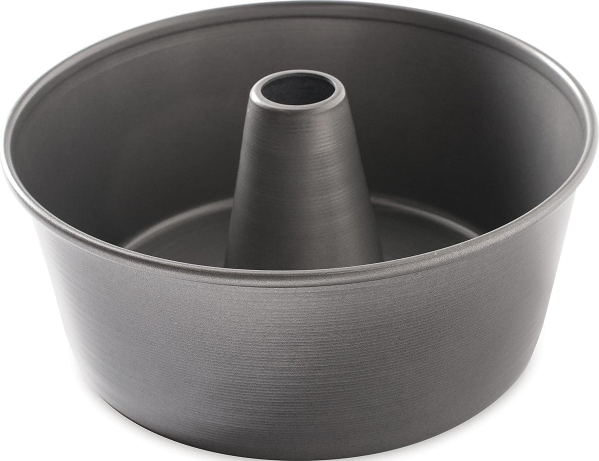 Nordic Ware pan front view showing classic tube shape and smooth sides for uniform cakes