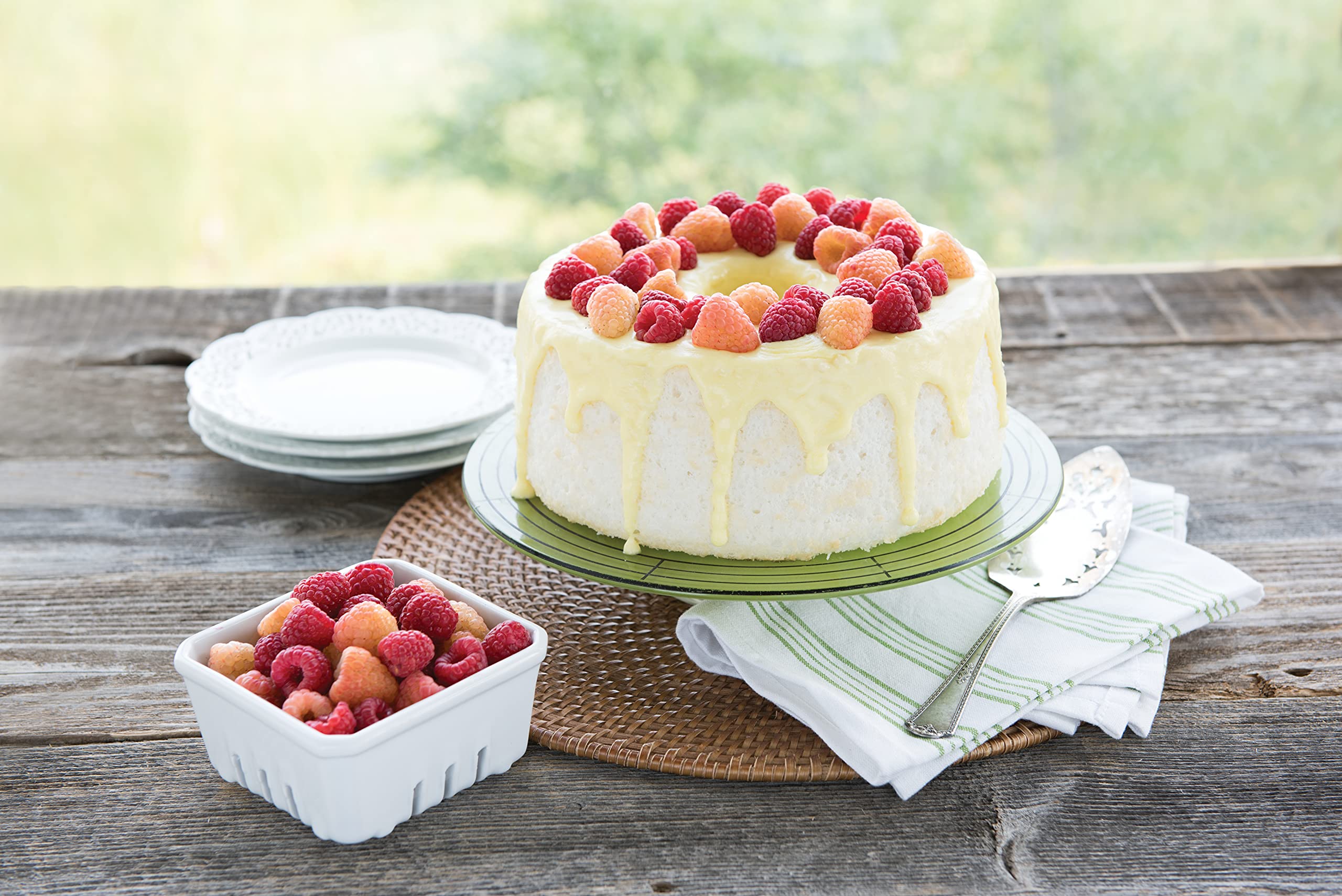 Nordic Ware pan with baked angel food cake unmolded showing flawless release and presentation