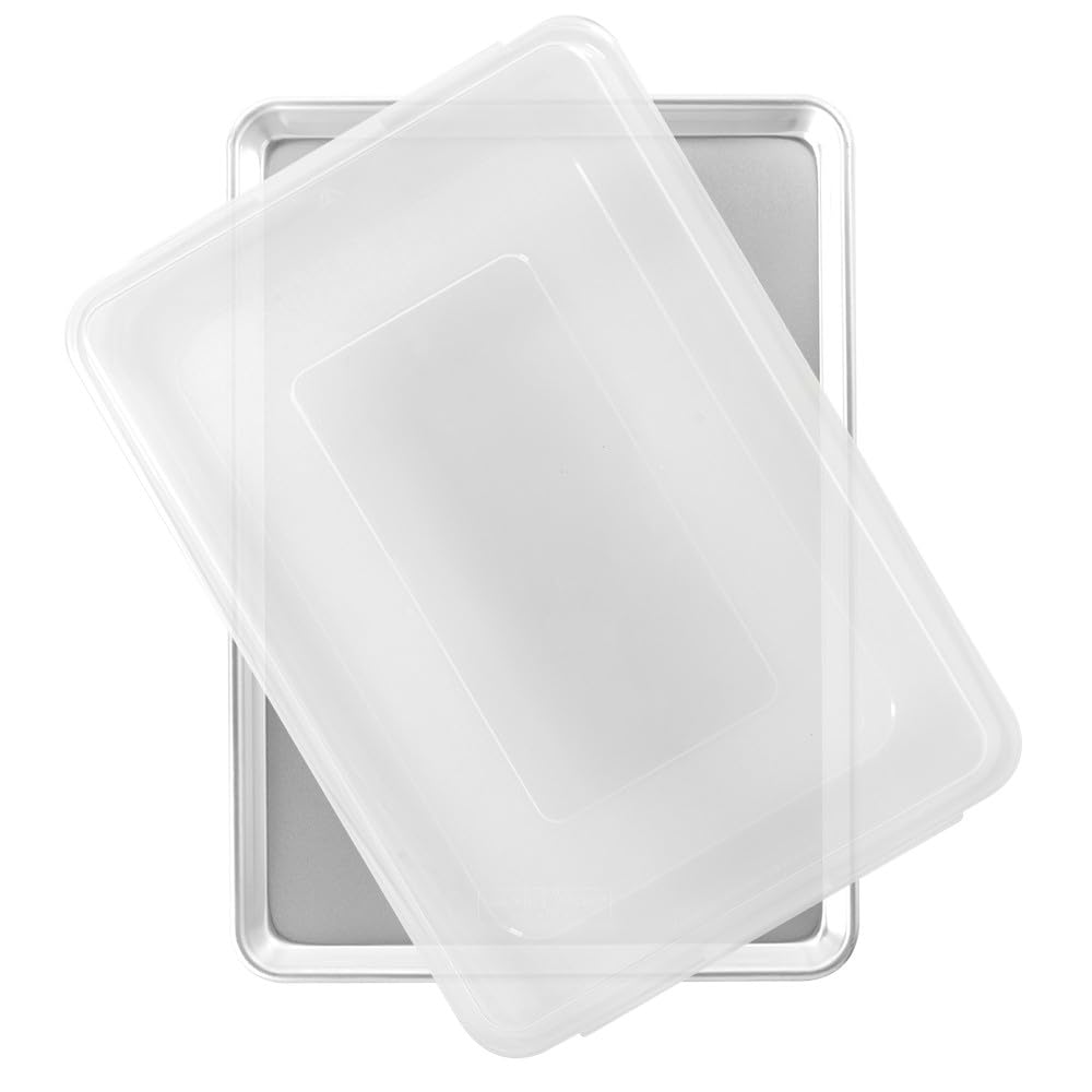 Nordic Ware front view of big sheet pan showing size and sturdy profile for even baking