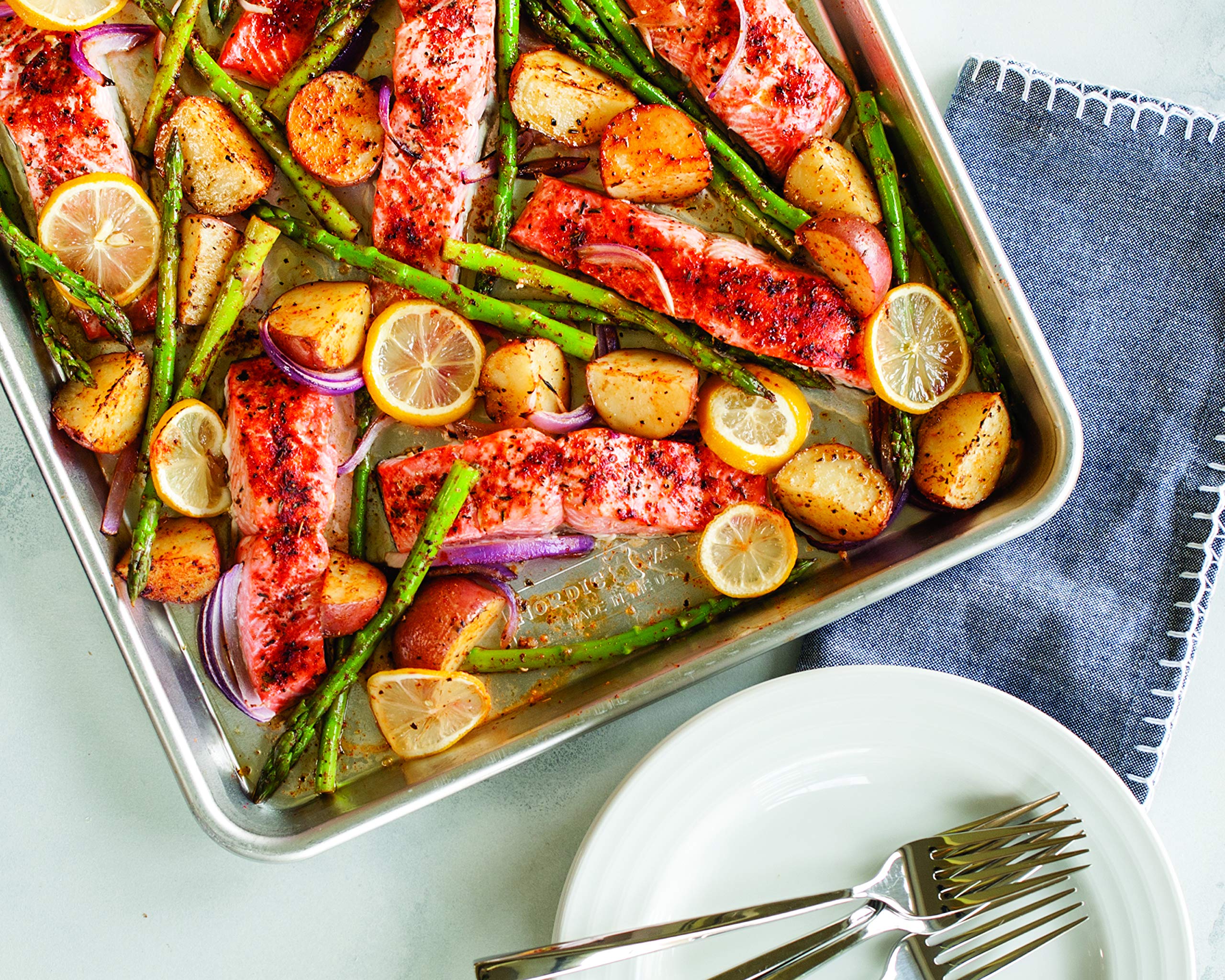 Nordic Ware two pans stacked to show included 2-pack and convenient storage benefit