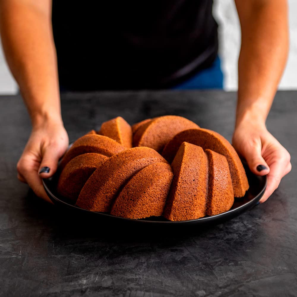 Nordic Ware glazed cake in kitchen setting for beautiful presentation