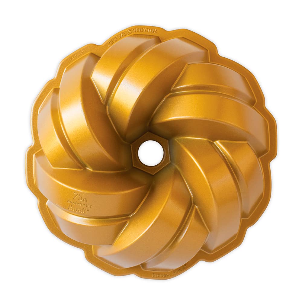 Nordic Ware gold finish close-up highlighting durable nonstick benefit