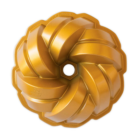 Nordic Ware gold finish close-up highlighting durable nonstick benefit