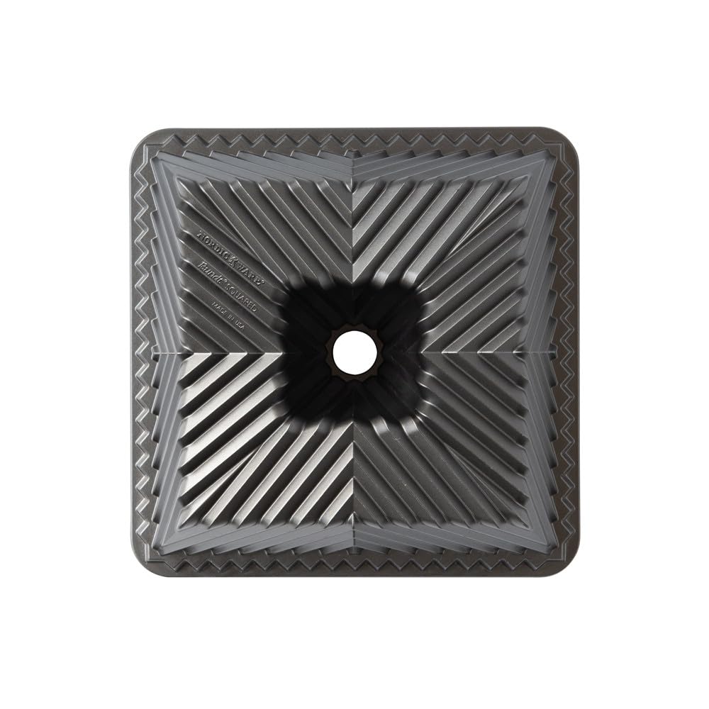 Nordic Ware plated slice of square Bundt cake showcasing clean release and serving ease