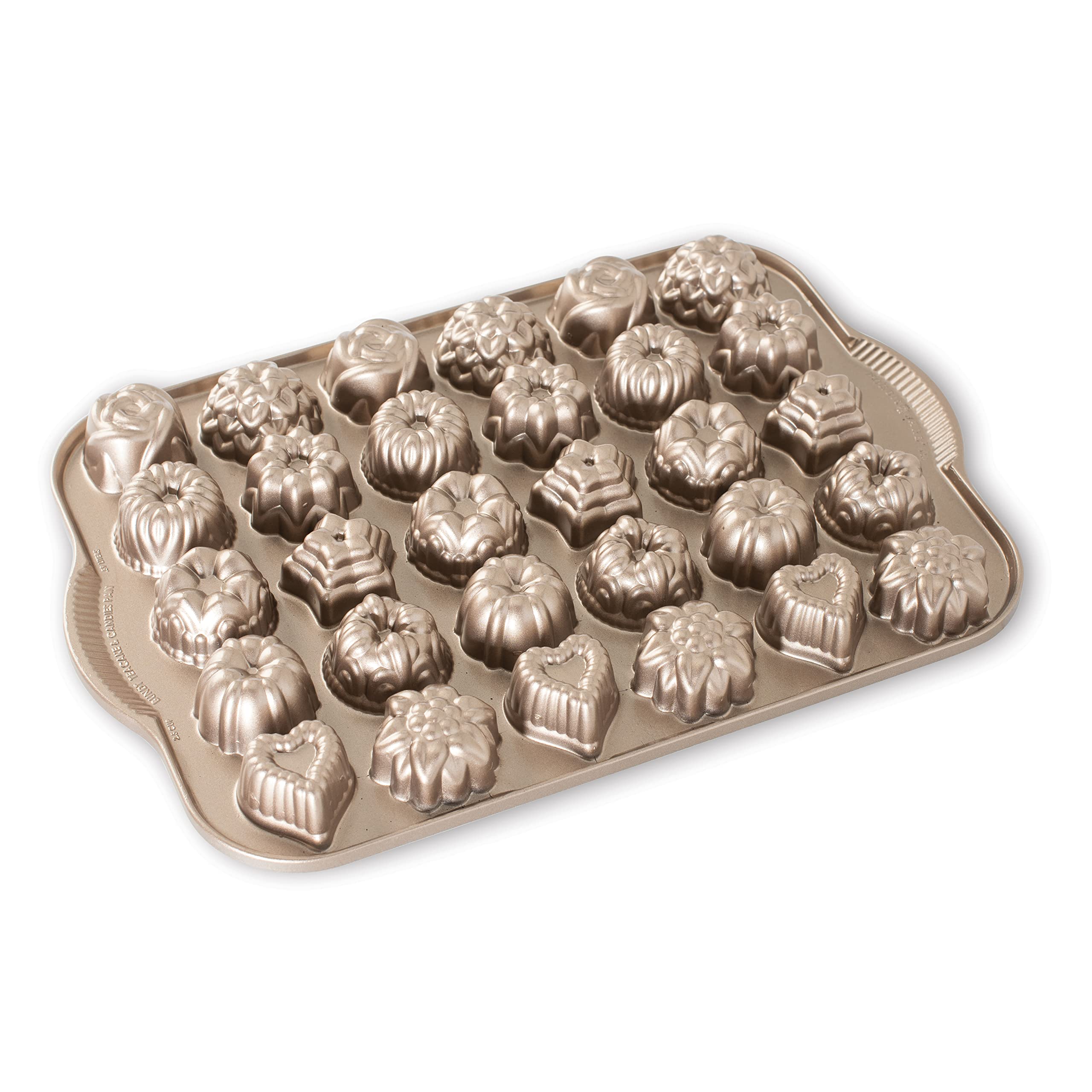 Nordic Ware front view of 30-cavity Bundt tea cake mold showing variety and durability