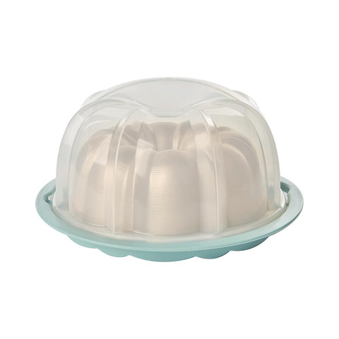 Nordic Ware bundt in cake keeper demonstrating secure transport and display