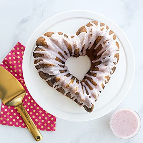 Nordic Ware Elegant Heart Bundt close-up of mold details highlights precise cake patterning benefit