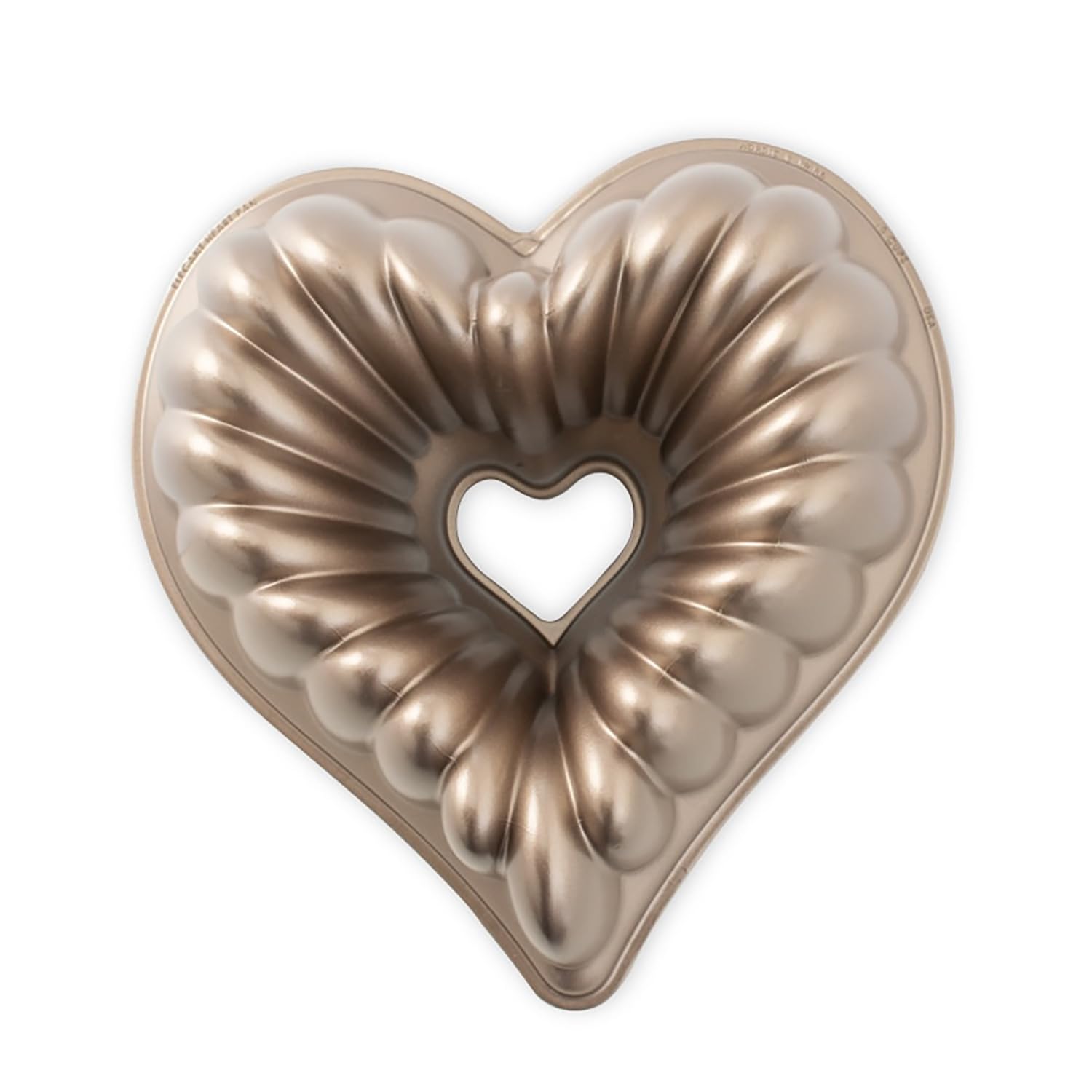 Nordic Ware Elegant Heart Bundt front view shows toffee finish and decorative detail for attractive cakes
