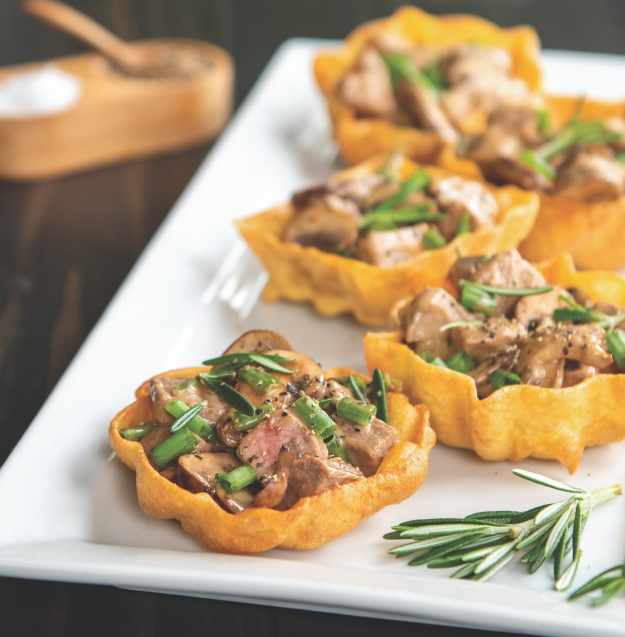 Nordic Ware plated finished rosettes and timbales showing serving versatility and appeal
