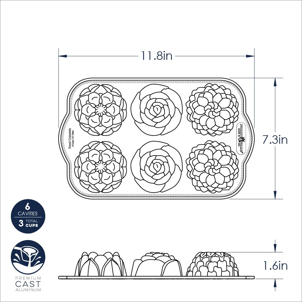 Nordic Ware unmolded cakelets on cooling rack showcasing clean release and decorative appeal benefit