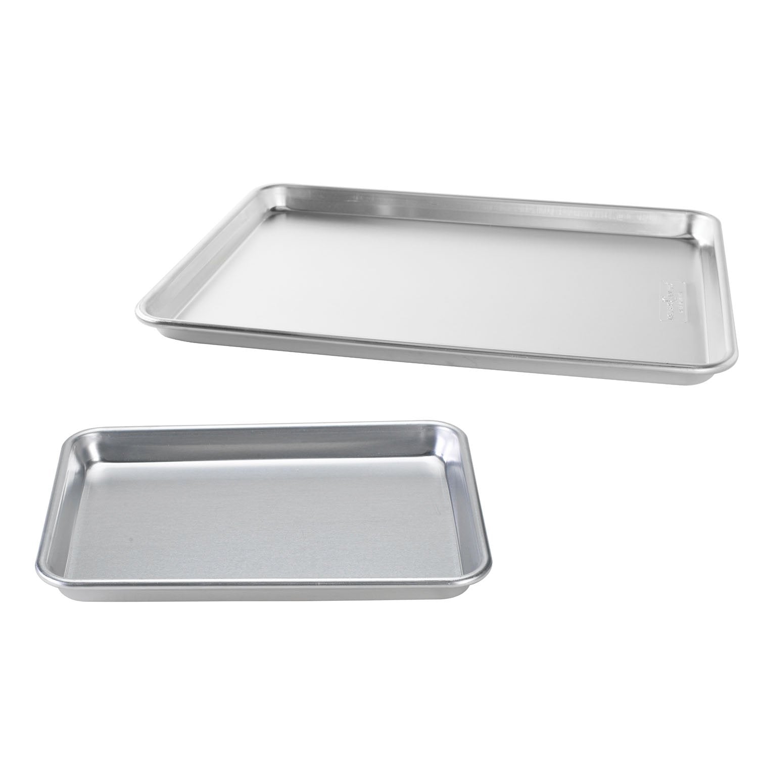 Nordic Ware front view of half and quarter sheet set showing durable construction and capacity