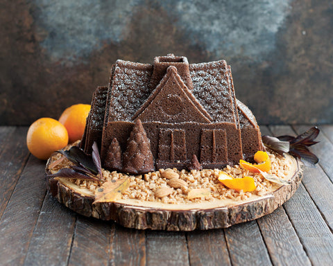 Nordic Ware decorated gingerbread house cake showcasing decorative potential