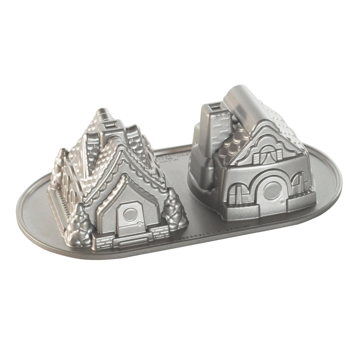 Nordic Ware front view of duet pan showing house silhouette for clean releases