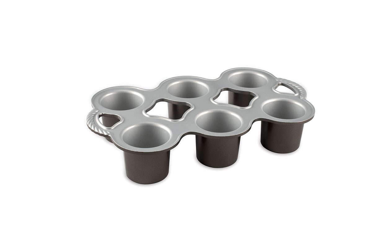 Nordic Ware Grand Popover Pan front view showing six deep cups for tall popovers