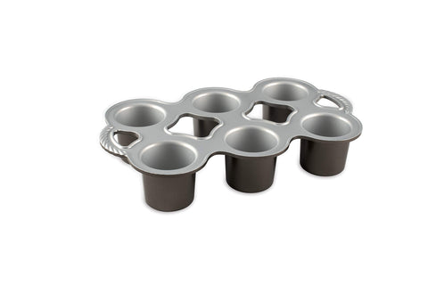 Nordic Ware Grand Popover Pan front view showing six deep cups for tall popovers