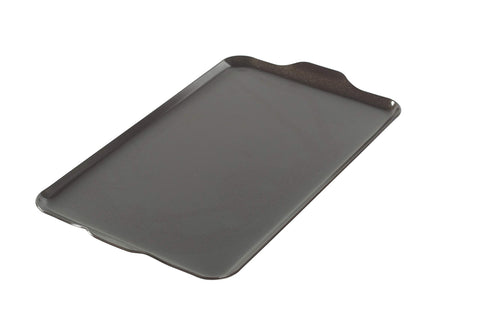 Nordic Ware griddle front view showing full two-burner cooking area and edge, highlights capacity